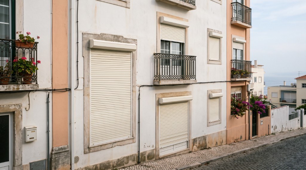 Estores de lâminas numa rua da Linha de Cascais